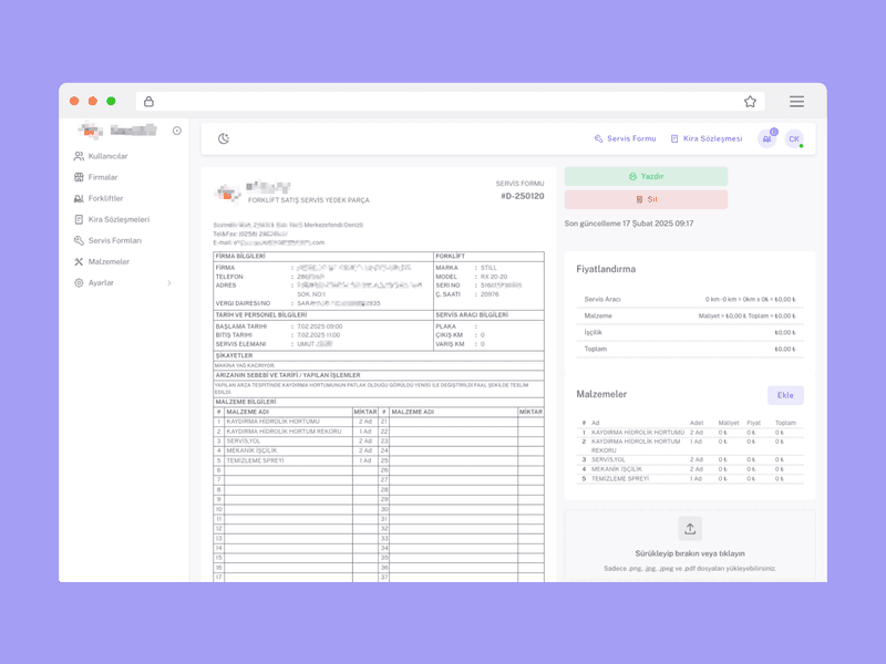 Forklift Yönetim Yazılımı